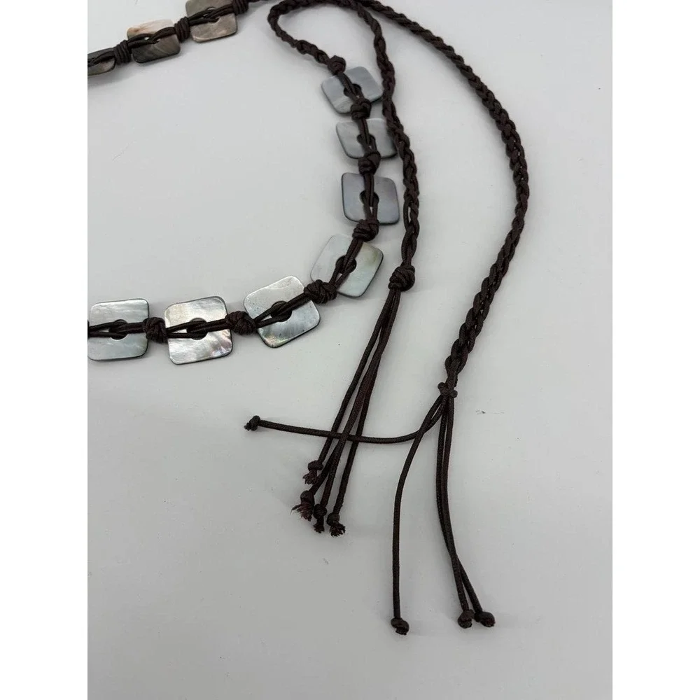 Mother of Pearl Belt Hippie Style Boho Casual, Brown Fringe, 60